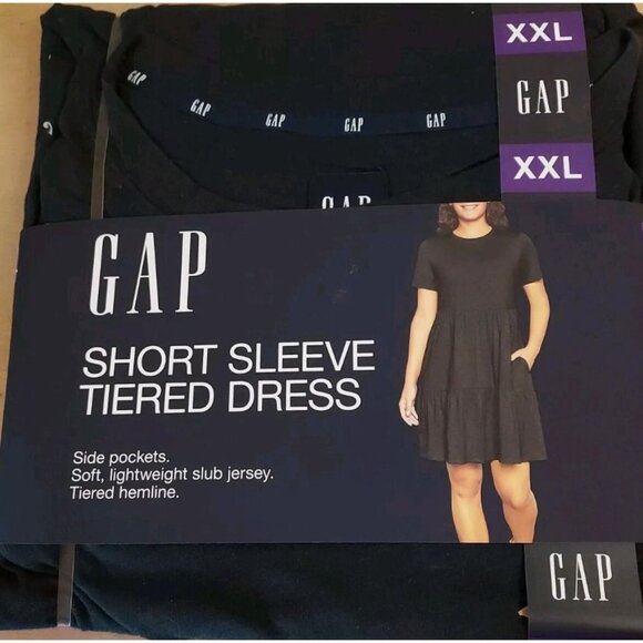 GAP Short Sleeve Tiered Dress With Pockets XXL 100% Cotton Black Lightweight Slu - Picture 4 of 5
